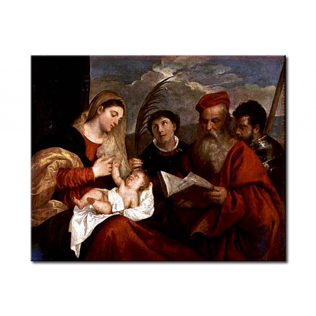 Schilderij  Titiaan: Madonna And Child With SS. Stephen, Jerome And Maurice