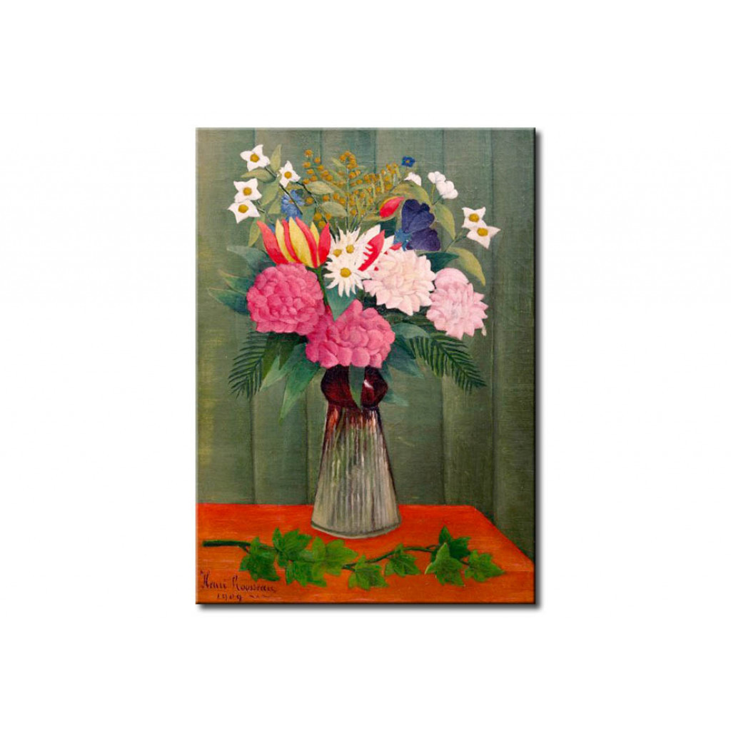 Schilderij  Henri Rousseau: Bouquet Des Fleurs à La Branche De Lierre