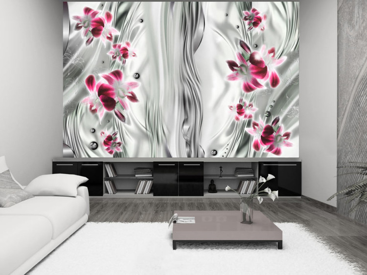 Papier peint moderne Pink orchid in platinum 97161
