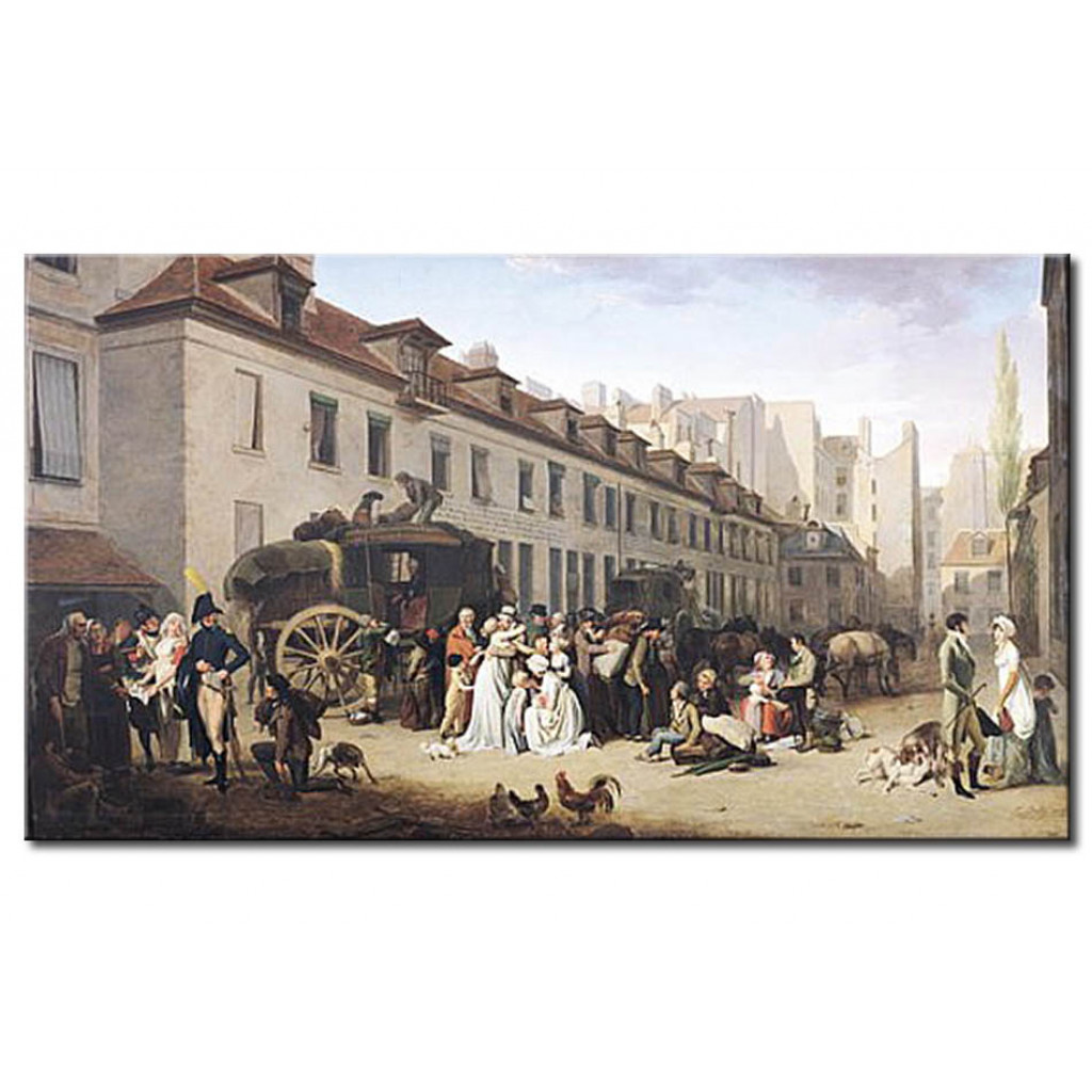 Schilderij  Louis-Léopold Boilly: The Arrival Of A Stagecoach At The Terminus, Rue Notre-Dame-des-Victoires, Paris