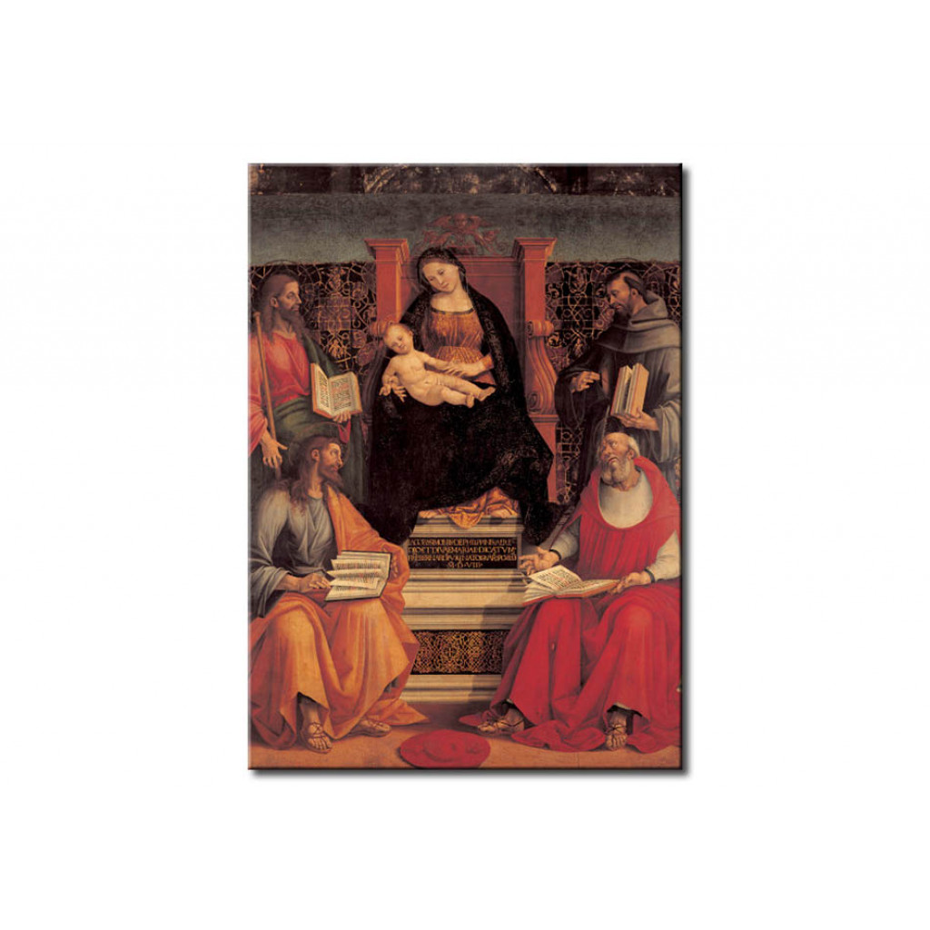 Reprodukcja Obrazu Virgin Mary Enthroned With The Child And The Saints James, Simon, Francis And Bonaventura