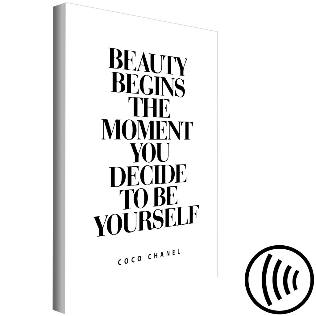 Schilderij  Met Inscripties: Schoonheid Is Oprechtheid (1-delige Serie) - Zwart-wit Citaat Van Coco Chanel