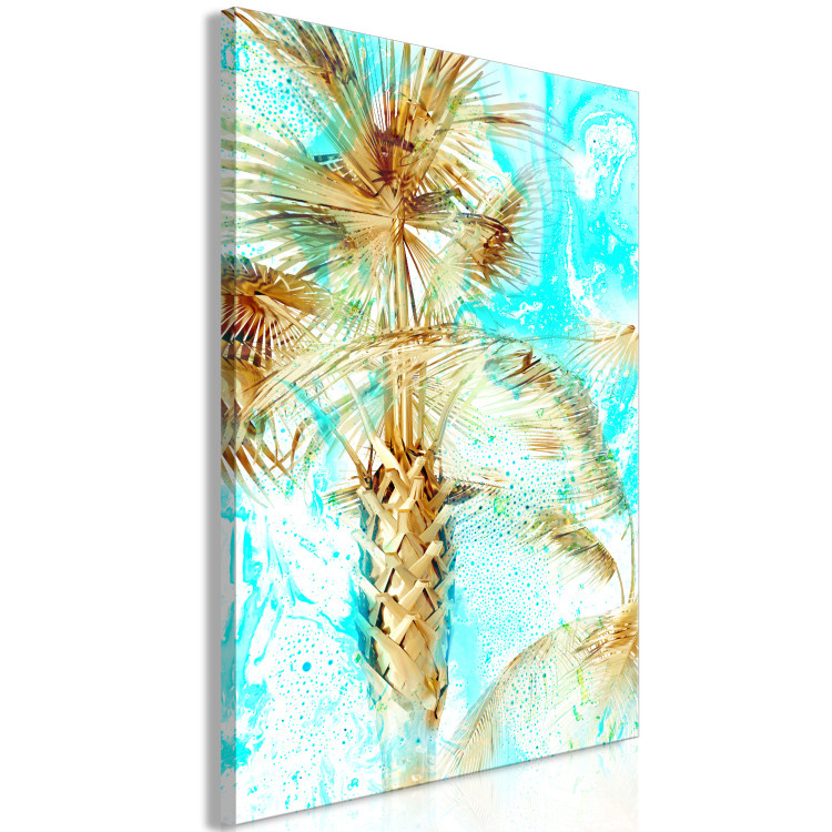 Quadro contemporaneo Palma dorata - Paesaggio con un albero tropicale su uno sfondo blu 131671 additionalImage 2