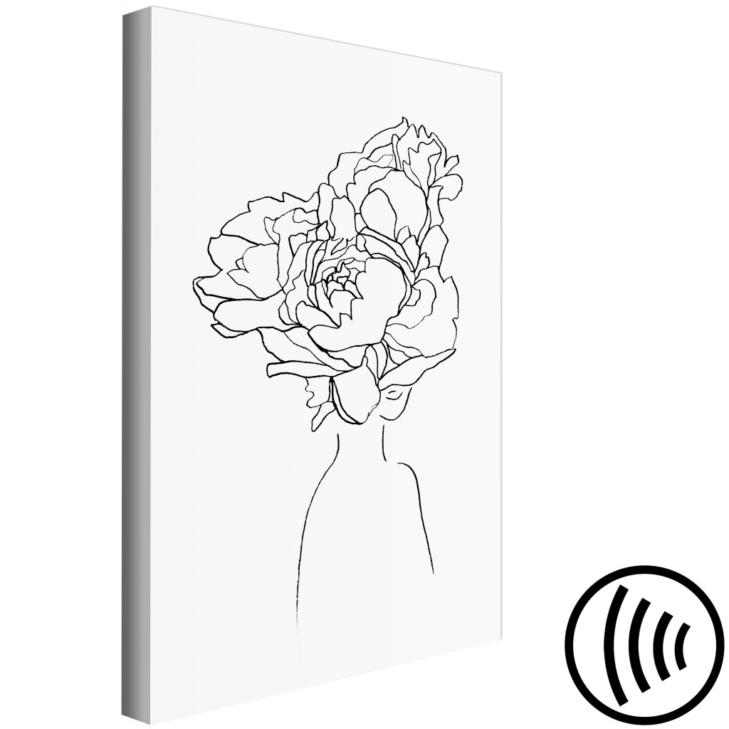 Obraz Kwiecista Twarz - Czarno-biały, Linearny Portret Kobiety Z Kwiatkiem