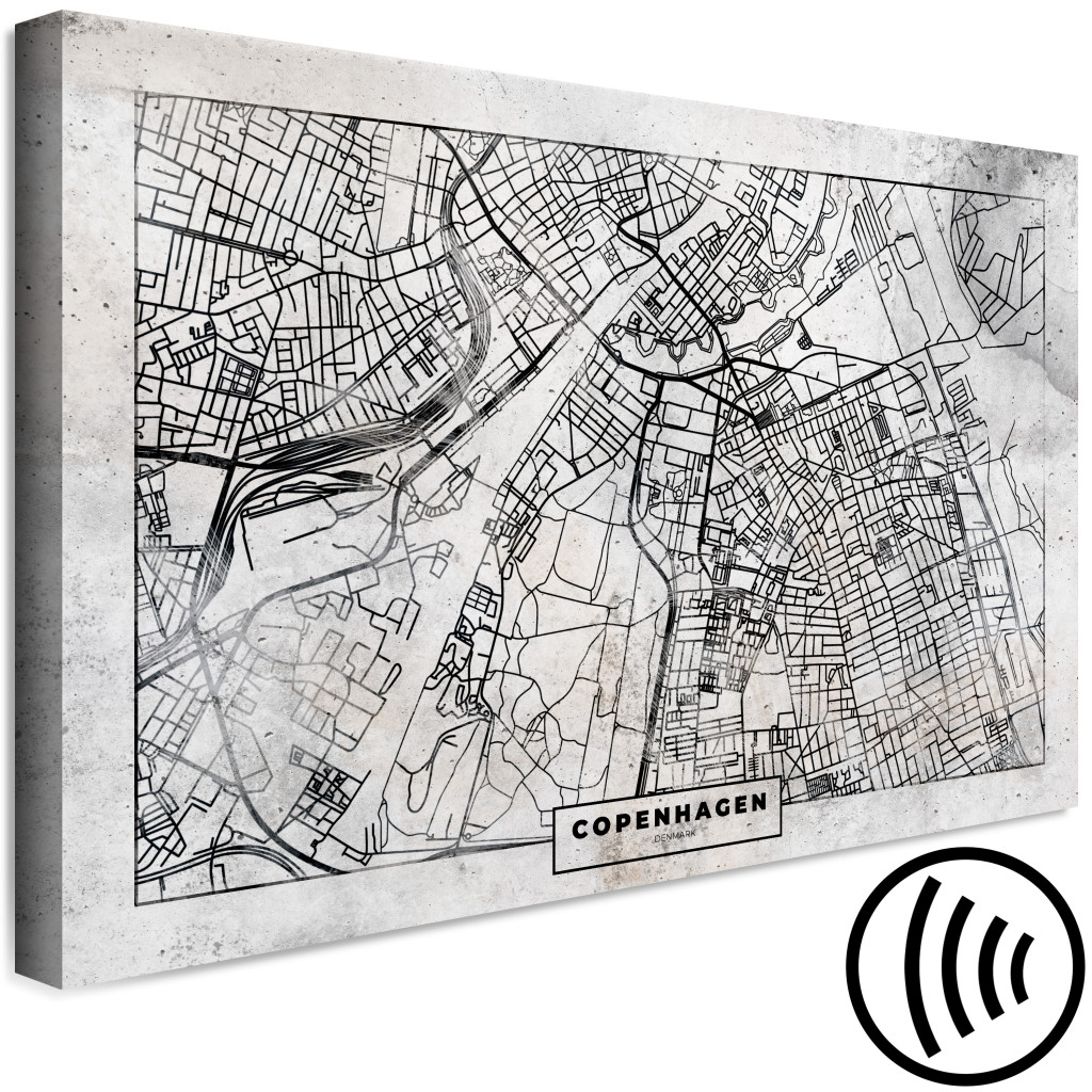 Obraz Mapa Kopenhagi - Plan Centrum Stolicy Danii W Czerni I Bieli