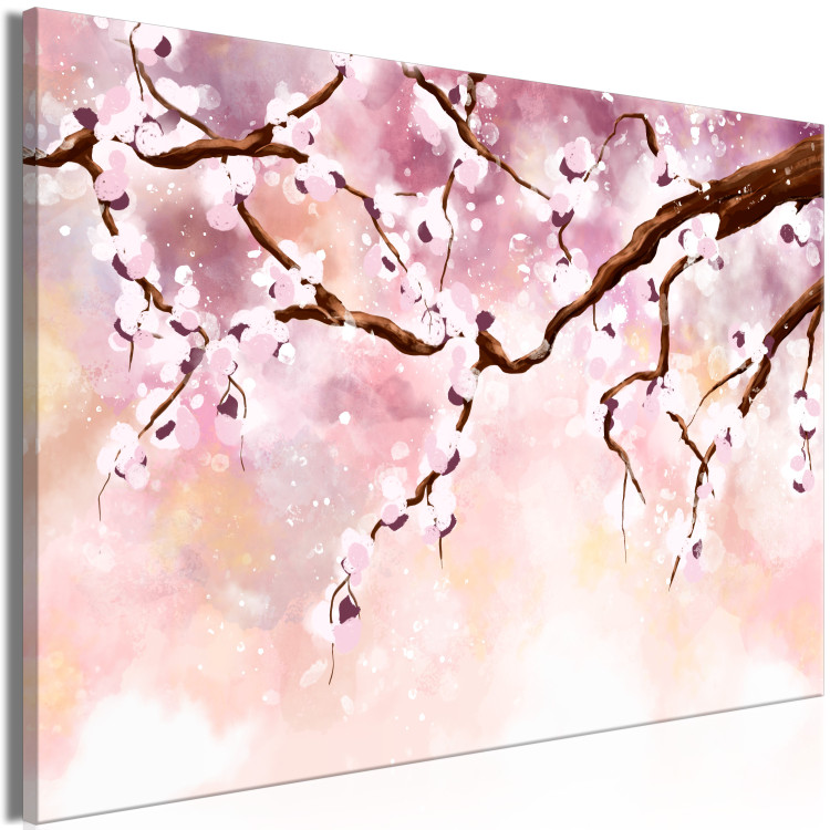 Obraz Gałązka kwitnącej wiśni - ilustracja z drzewem na różowym tle 135771 additionalImage 2
