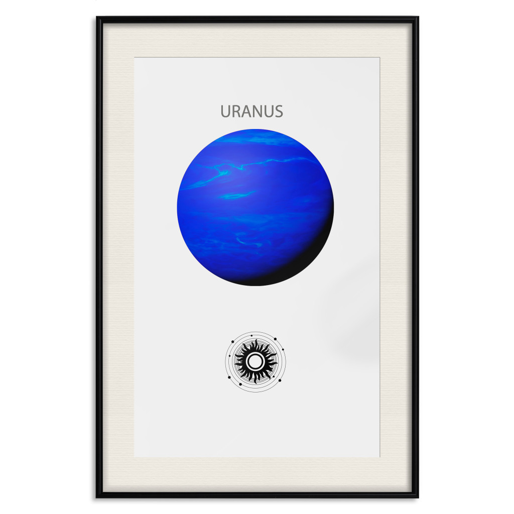 Muur Posters Uranus II - Blue Planet Of The Solar System On A Gray Background