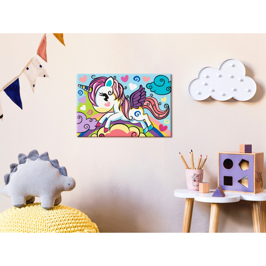 Kit de pintura para niños Colorful Unicorn - Friendly Animal Running on a Rainbow