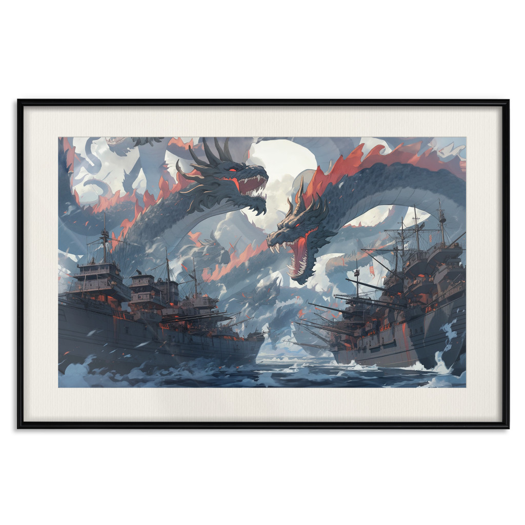 Plakat: Potwory I Statki - Smoki I Okręty Wojenne Podczas Bitwy Morskiej