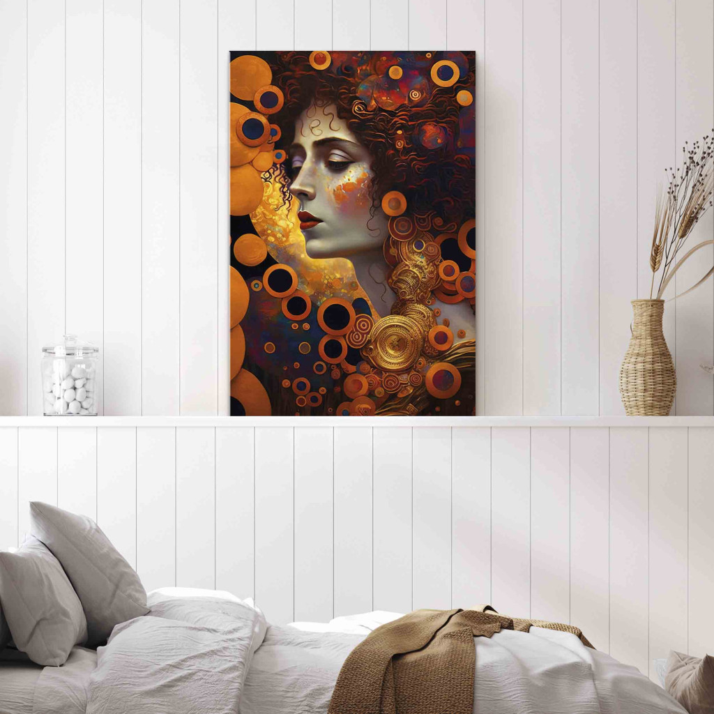 Canvastavla Orange Woman - A Portrait Inspired By The Work Of Gustav Klimt