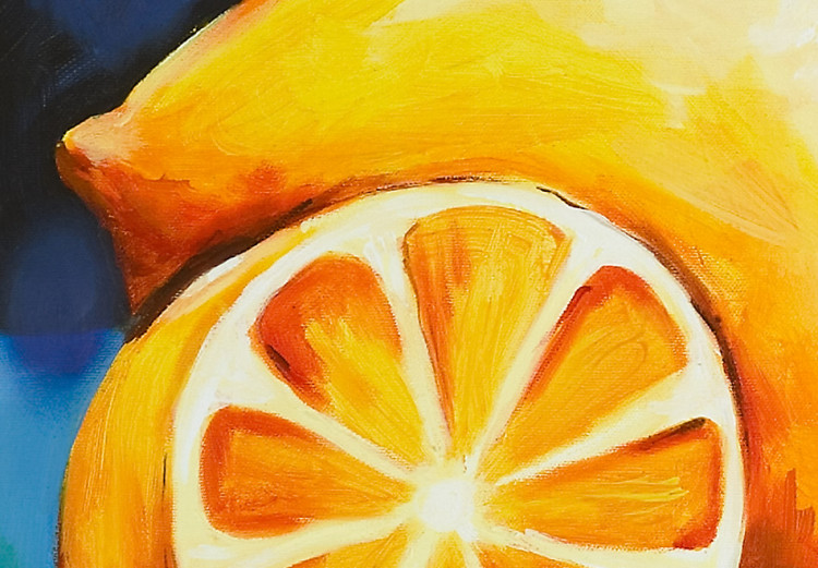 Målning Gul citron (1-del) - stilleben med frukt på blå bakgrund 46871 additionalImage 3