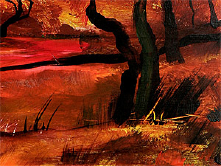 Quadro pintado savana africana - um pôr-do-sol cheio de cores quentes 49271 additionalImage 3