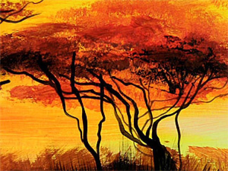 Quadro pintado savana africana - um pôr-do-sol cheio de cores quentes 49271 additionalImage 2
