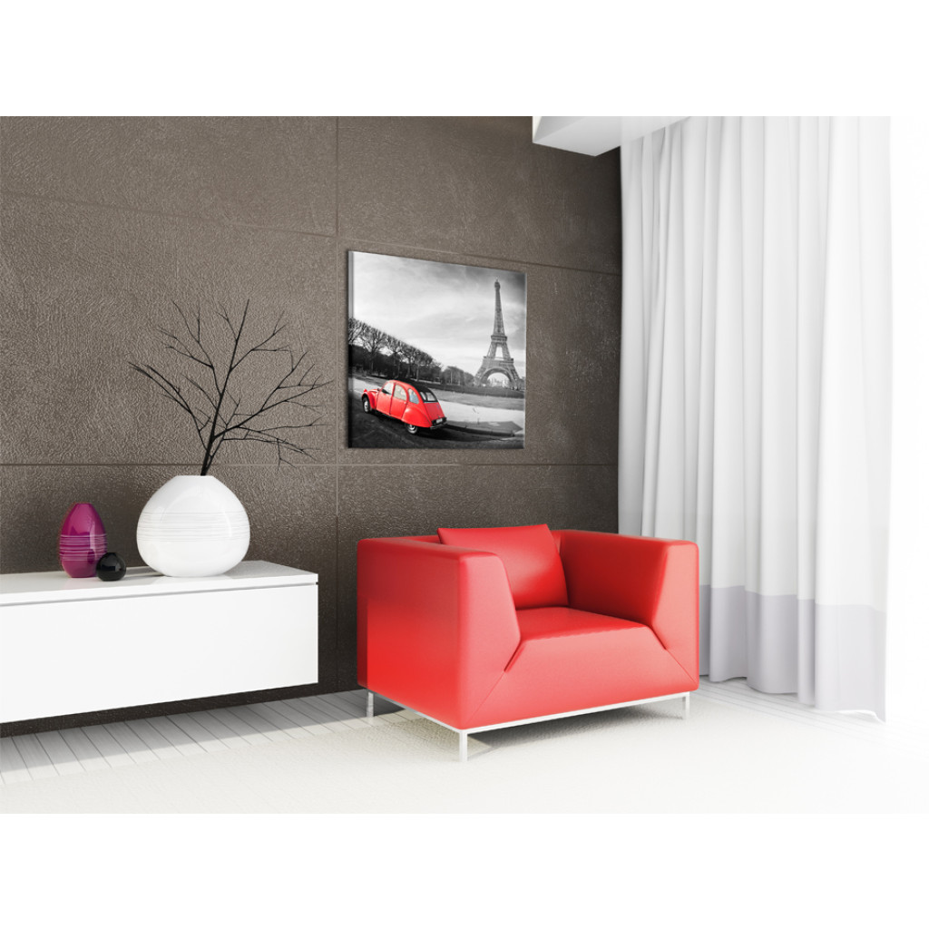 Obraz Czerwony Samochód I Wieża Eiffla