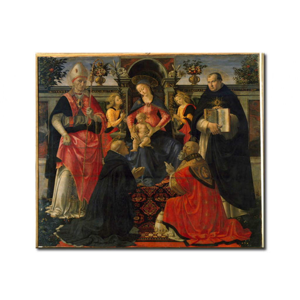 Reprodukcja Obrazu Enthroned Madonna And Child With Saints Dionysius Areopagita, Dominic, Clemens And Thomas Aquinas