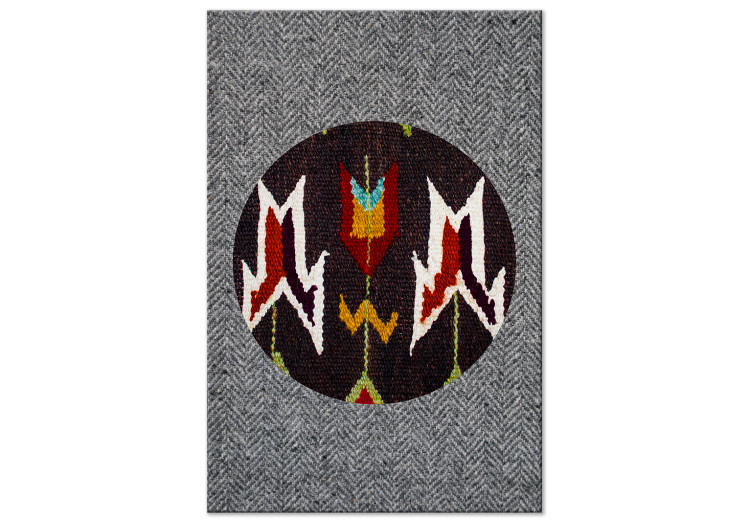 Canvas Abstract folklore - a motif resembling embroidery on grey canvas