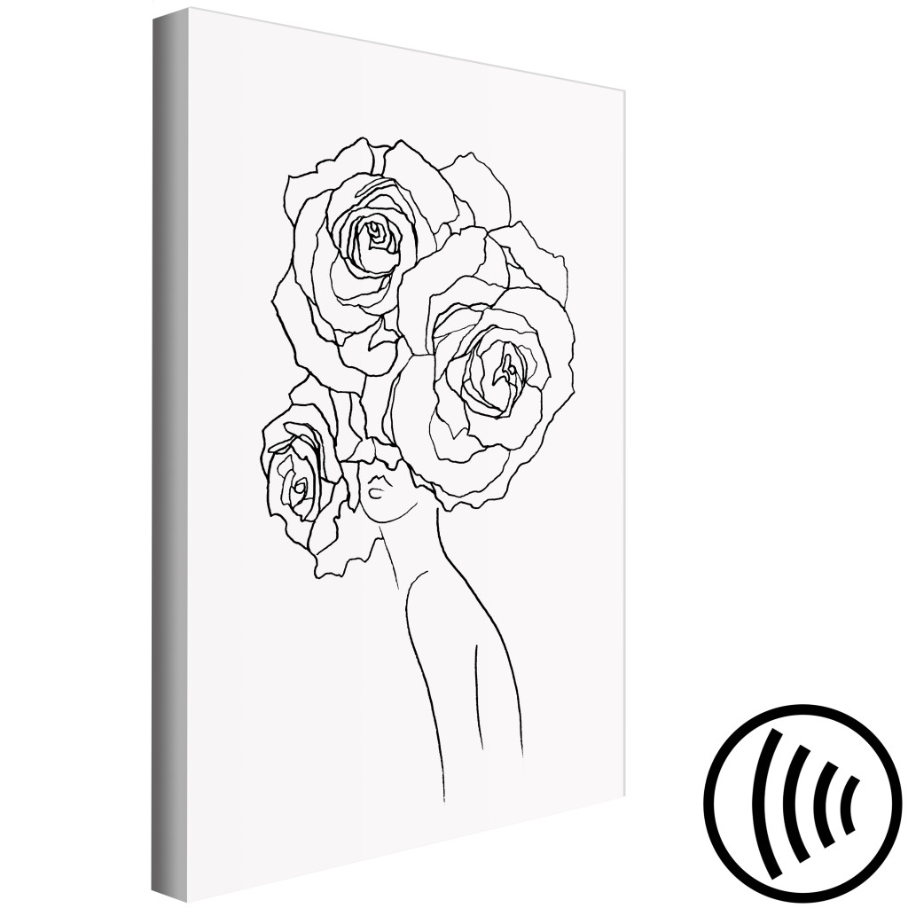 Obraz Na Głowie Róże - Czarno-biała, Linearna Grafika Z Sylwetką Kobiety