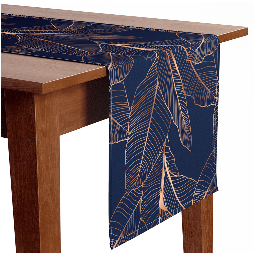 Tischläufer modern Leafy abstraction - plant theme presented on a dark blue  background dekorativ - Tischläufer - bimago | Tischläufer