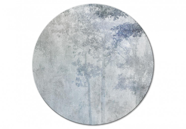 Rund tavla Grove - Delicate Gray-Blue Outline of a Forest on a Misty Morning 148681