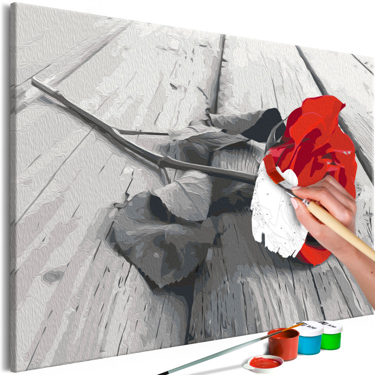 Cuadro numerado para pintar Lonely Rose - Red Flower on Wooden Boards 148881 additionalImage 4