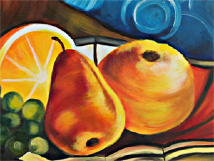 Cadre mural Nature avec des fruits (1 pièce) - poires et vin sur fond bleu 46681 additionalImage 2