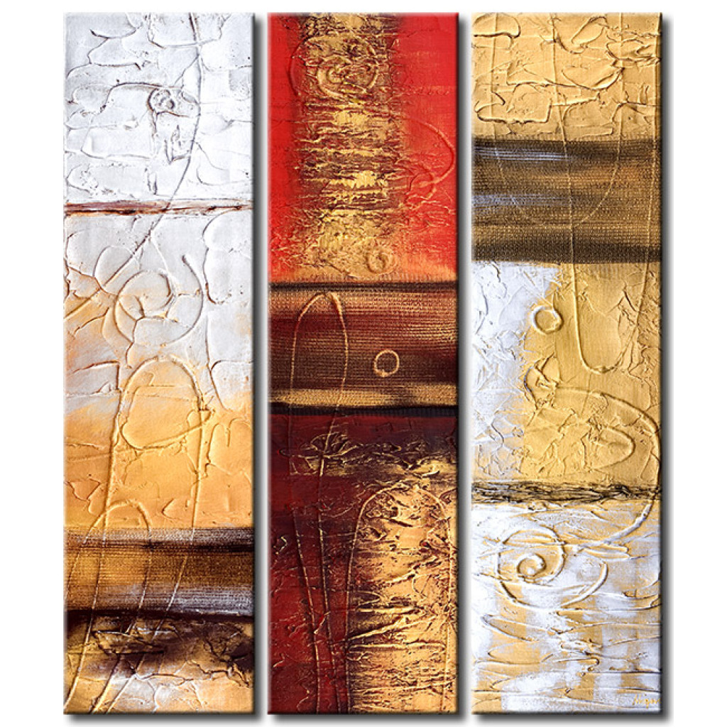 Schilderij  Abstract: Fantasie (3-delig) - Gouden Abstracties Op Kleurrijke Achtergronden In Patronen