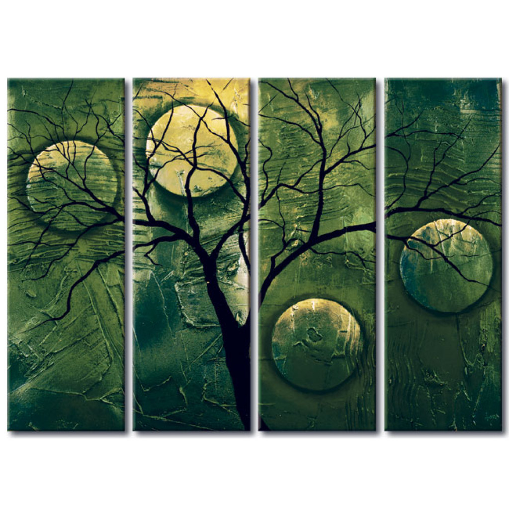 Schilderij  Bomen: Jongleren Met Manen (groen)