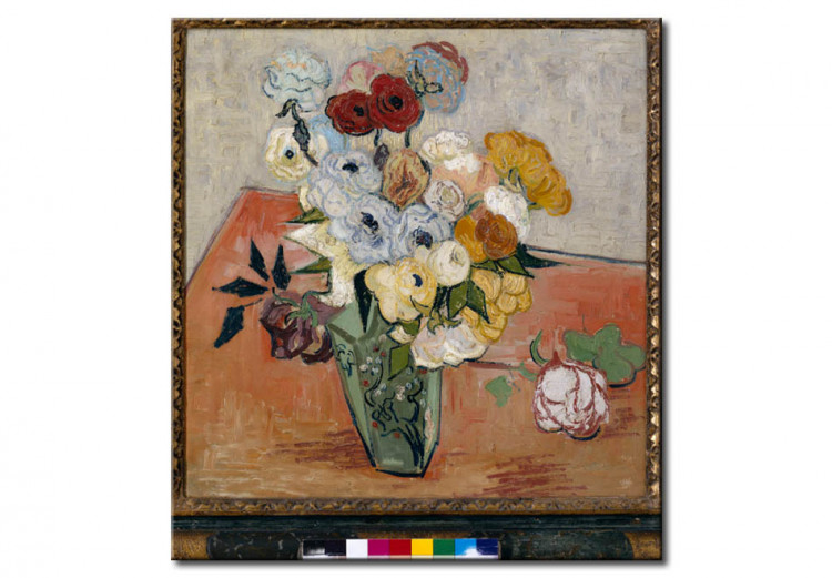 Tableau sur toile Stilllife avec vase japonais, roses et anémones 52381