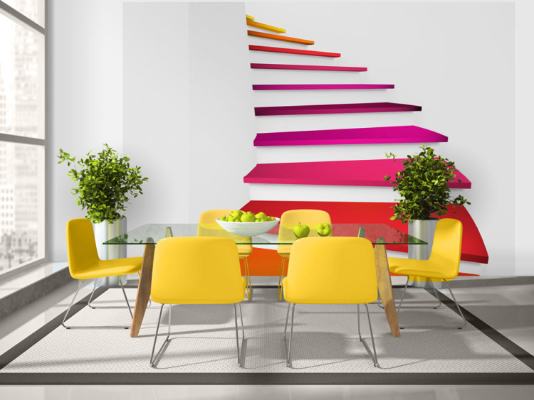 Wall Mural 3D Illusion - abstraction in a white space with colorful stairs 59781