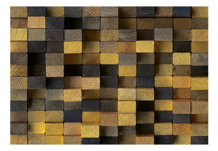 Fototapet Wooden Squares - ett grafiskt motiv som kombinerar trä med olika texturer. 61781 additionalImage 1