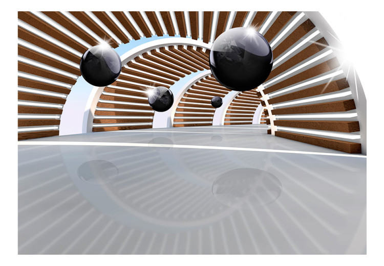 Fotomural Tunel Futurístico - esferas pretas com brilho em um túnel espacial 71281 additionalImage 1