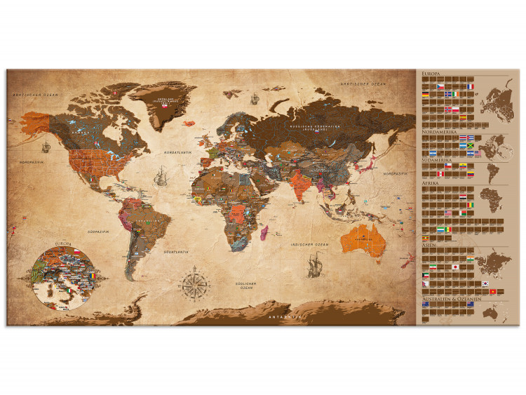 Carte du monde à gratter Carte vintage - poster sur panneau (version allemande) 106891