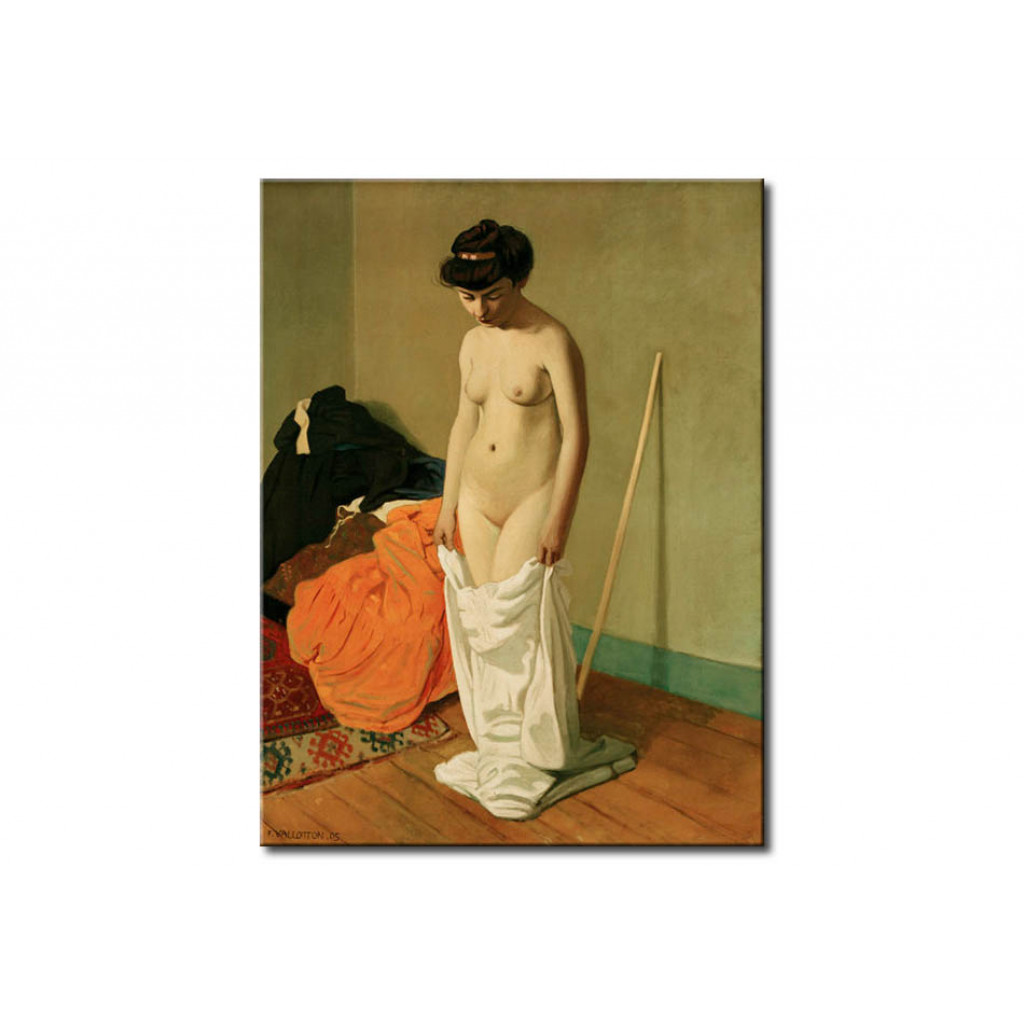Schilderij  Félix Vallotton: Femme Nue Debout Tenant Sa Chemise A Deux Mains
