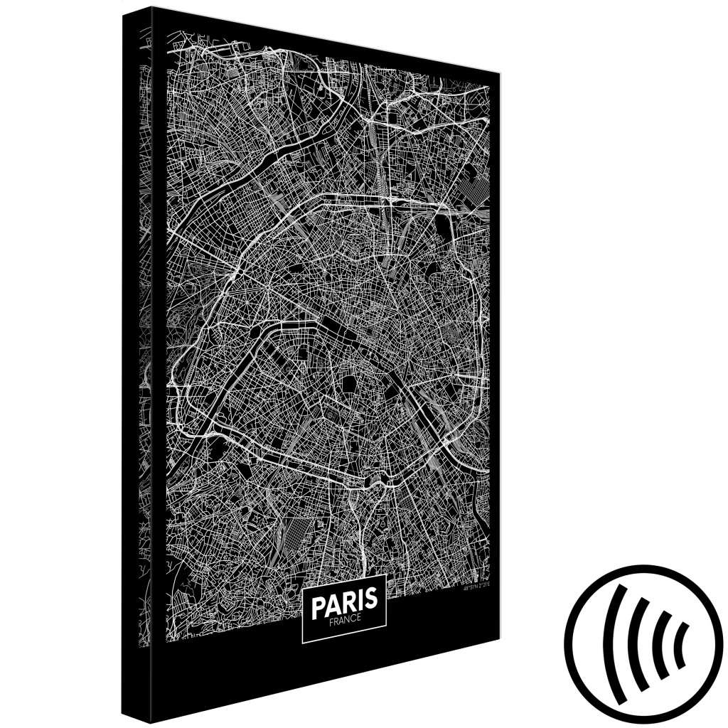 Schilderij  Kaarten Van De Wereld: Dark Map Of Paris (1 Part) Vertical