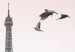 Pintura em tela Pássaros sobre a cidade - foto a preto e branco com a Torre Eiffel 132291 additionalThumb 5