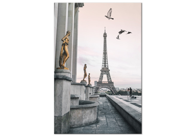 Quadro su tela Uccelli sopra la città - Fotografia con la Torre Eiffel sullo sfondo