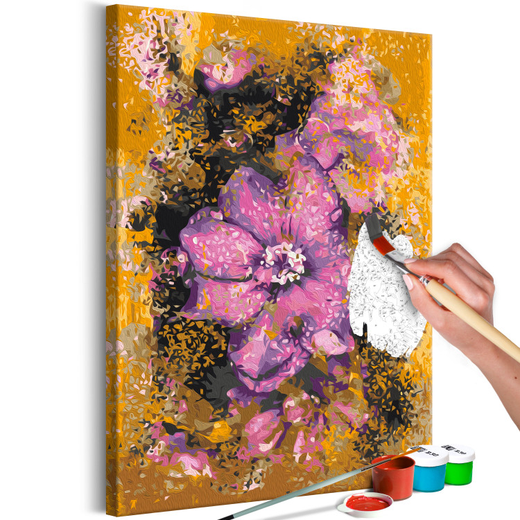 Obraz do malowania po numerach Fioletowy kwiat - kwitnąca roślina, pąk na złoto-brązowym tle 146191 additionalImage 7