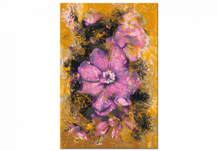 Obraz do malowania po numerach Fioletowy kwiat - kwitnąca roślina, pąk na złoto-brązowym tle 146191 additionalImage 4