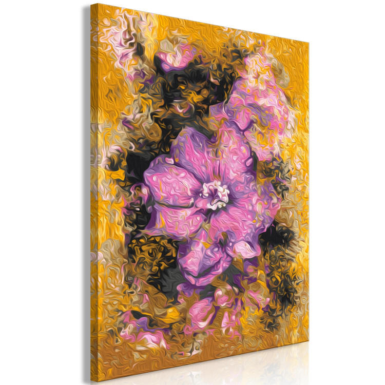 Obraz do malowania po numerach Fioletowy kwiat - kwitnąca roślina, pąk na złoto-brązowym tle 146191 additionalImage 6