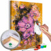 Obraz do malowania po numerach Fioletowy kwiat - kwitnąca roślina, pąk na złoto-brązowym tle 146191