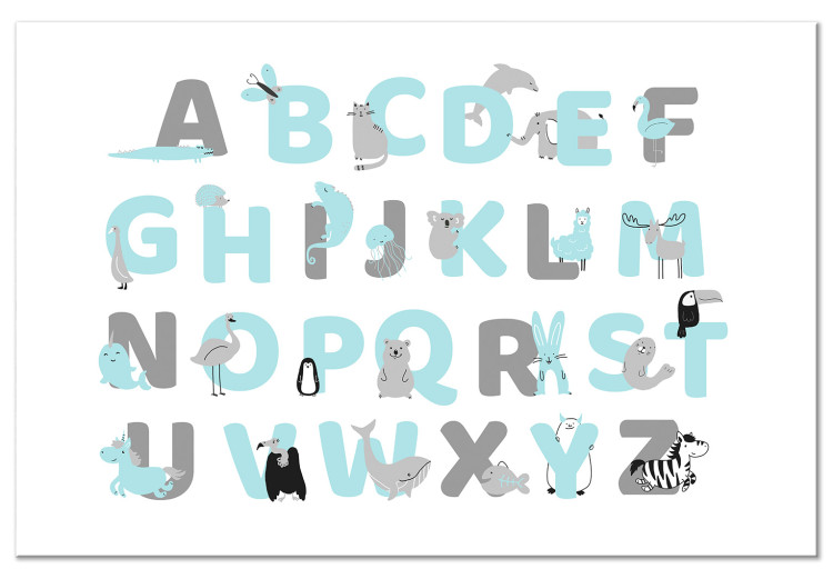 Canvas Art Print English Alphabet for Children - Blue and Gray Letters with Animals 146491