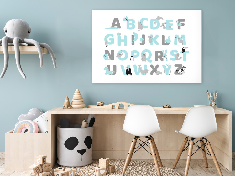 Canvas Art Print English Alphabet for Children - Blue and Gray Letters with Animals 146491 additionalImage 3