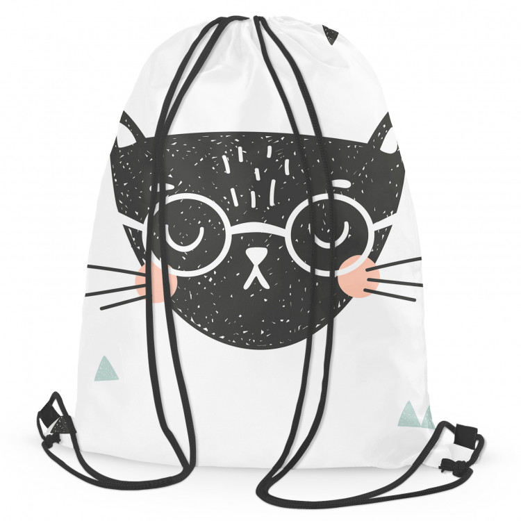 Mochila The face of a cat - animal and triangles on black and white background 147691
