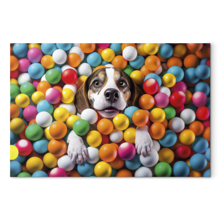 Målning AI Beagle Dog - Animal Sunk in Colorful Balls - Horizontal 150291