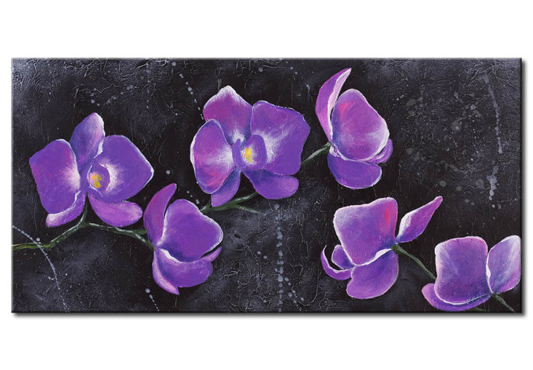Cuadro decorativo Orquídea morada (1 pieza) - composición floral en fondo gris 48491