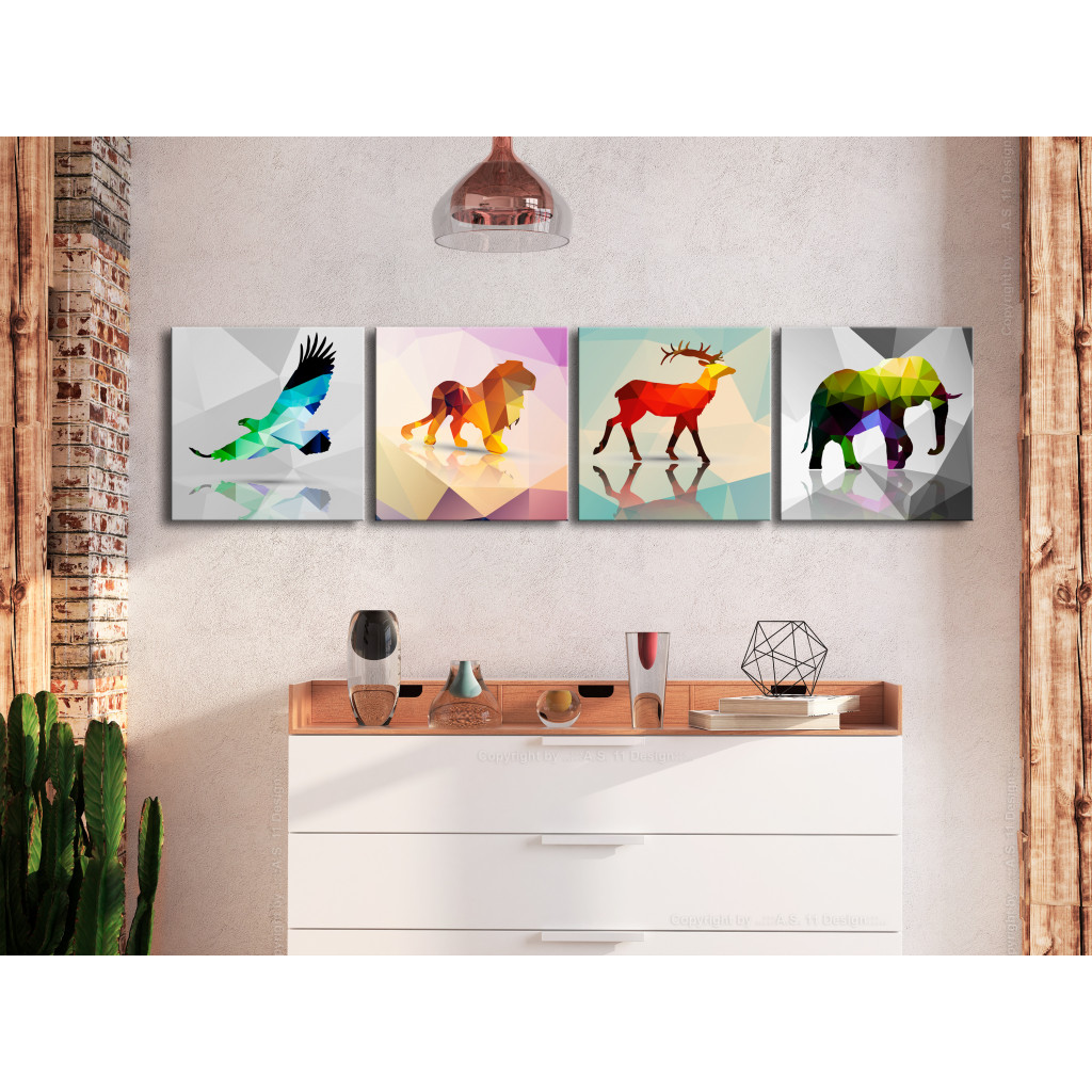 Schilderij  Leeuwen: Colourful Animals (4 Parts)
