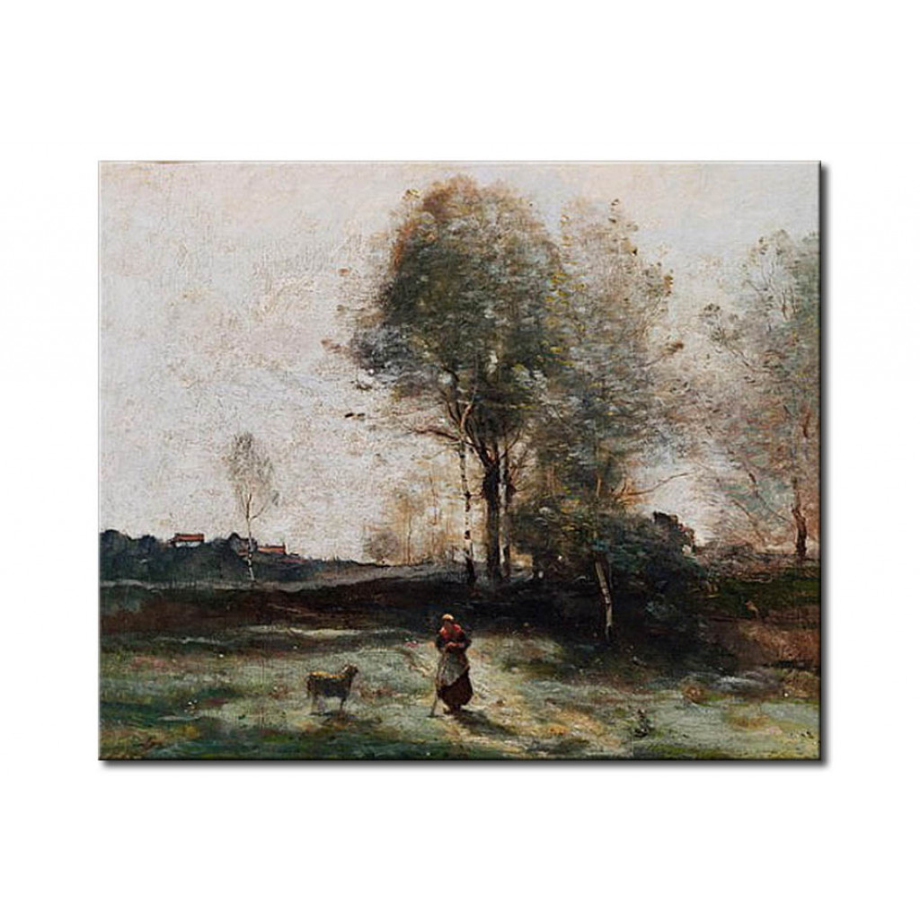 Schilderij  Jean-Baptiste-Camille Corot: Landscape Or, Morning In The Field