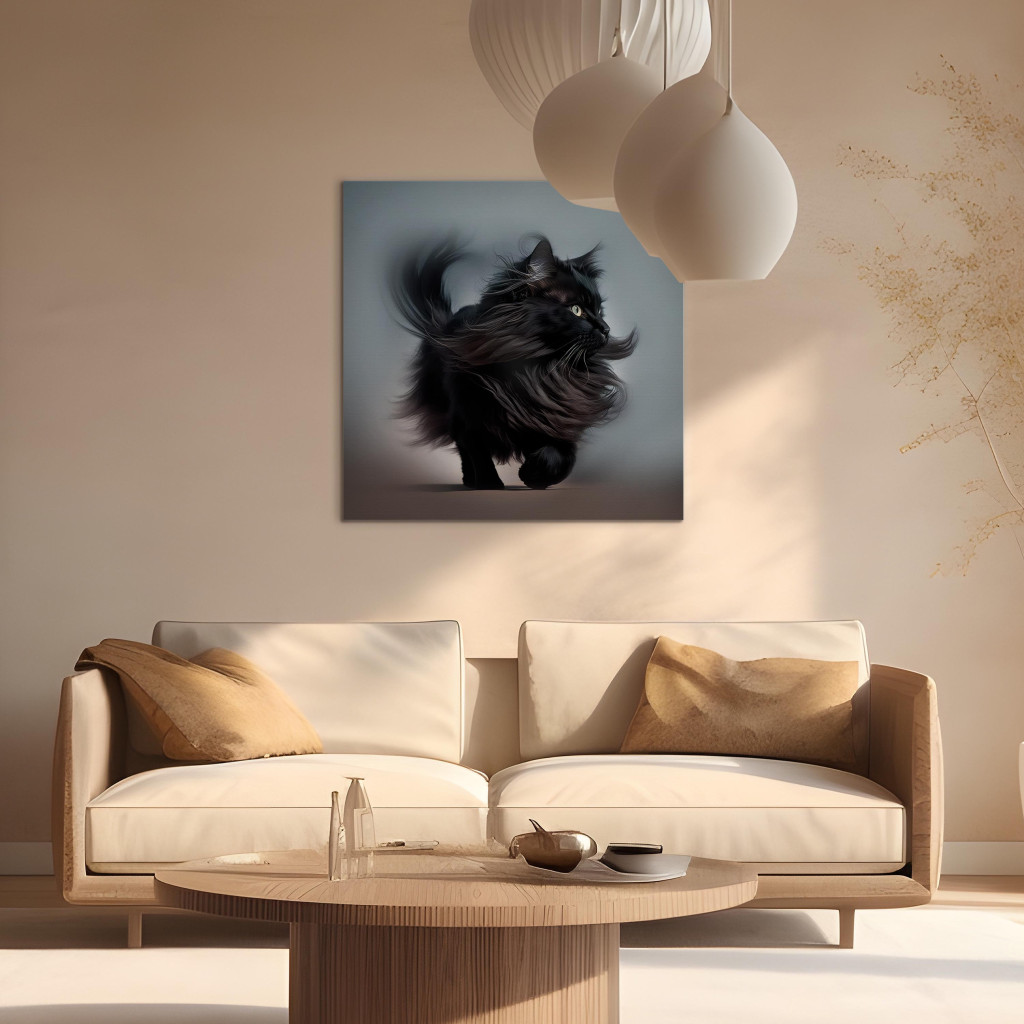 Obraz AI Kot Maine Coon - Chodzący Zwierzak Z Długą Czarną Sierścią - Kwadratowy