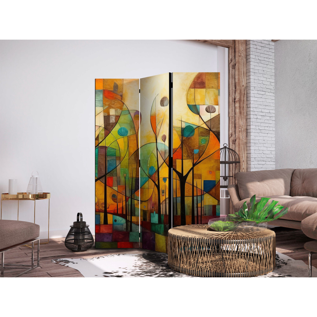 Parawan Pokojowy Kolorowy Las - Geometryczna Kompozycja Inspirowana Stylem Klimta [Room Dividers]