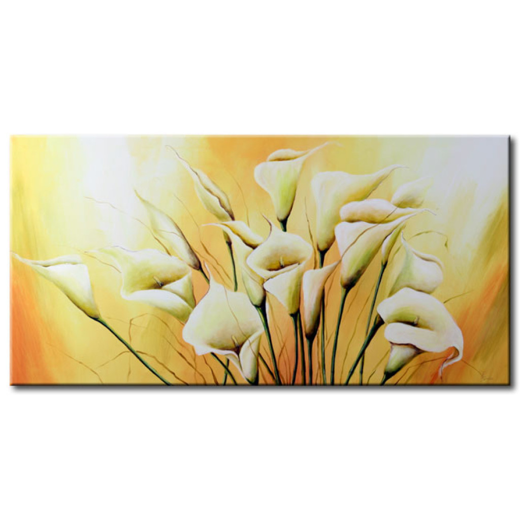 Obraz Stylowy Bukiet Kalii (1-częściowy) - Motyw Kwiatów W żółtych Tonach